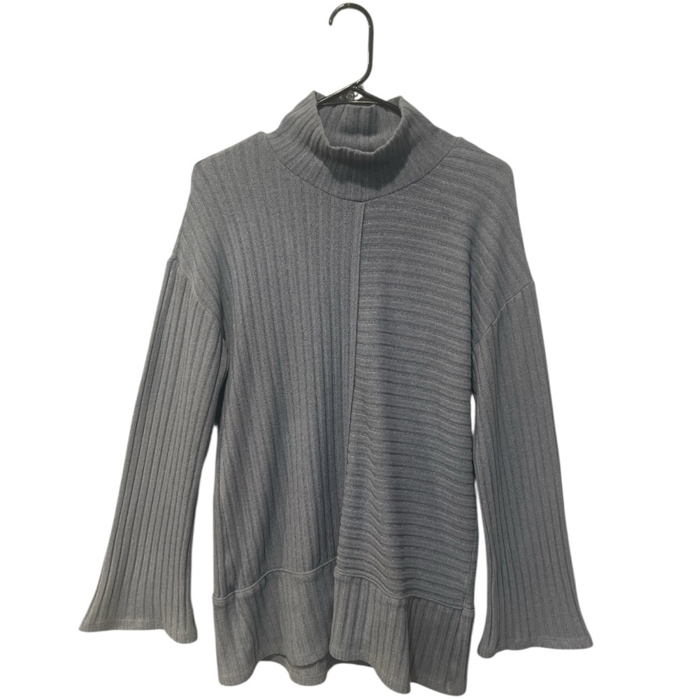 Anthropologie Saturday Sunday mock neck ribbed blue gray sweater size medium